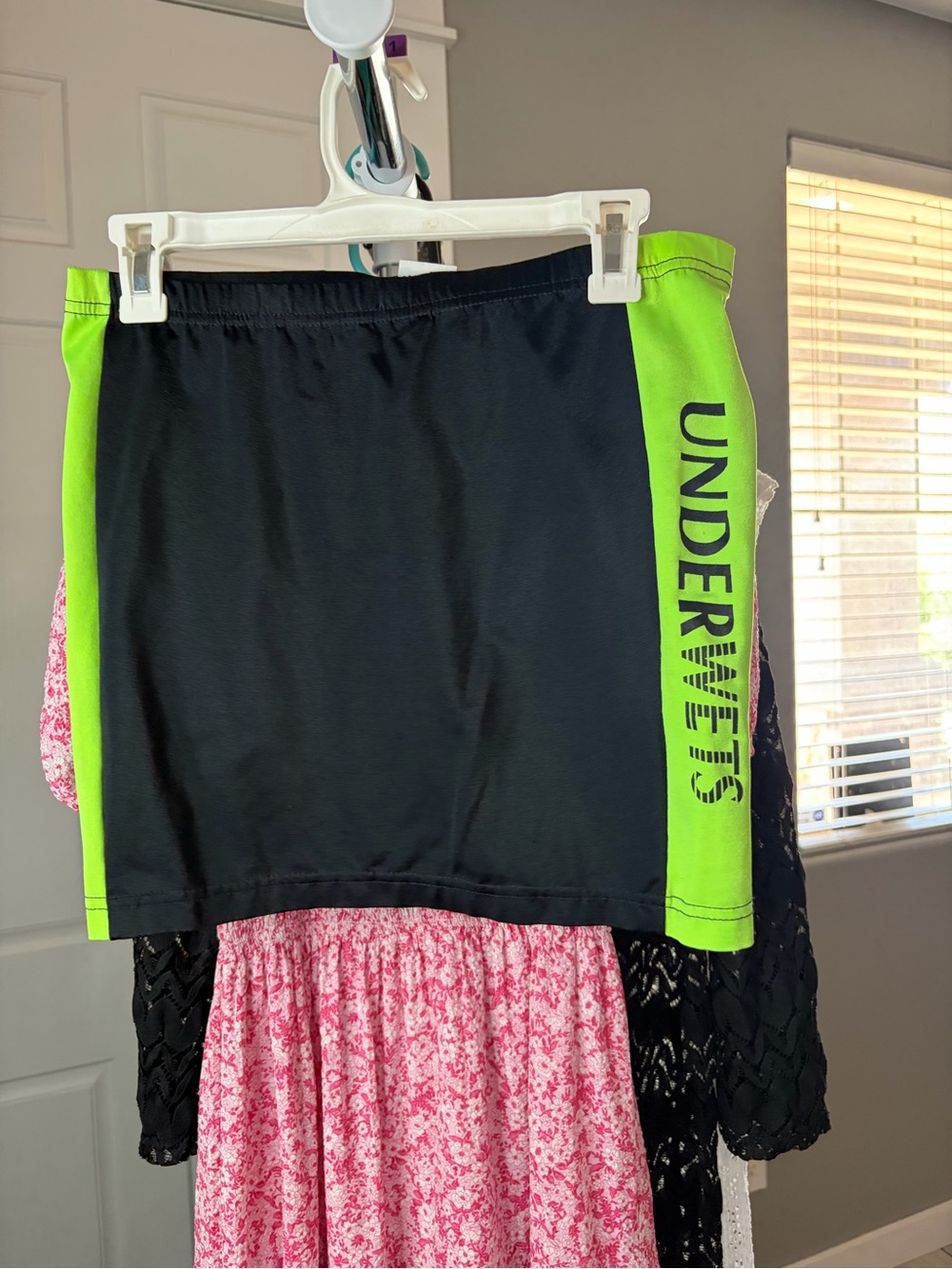 Black Swim Coverup Skirt with Neon Green Panels